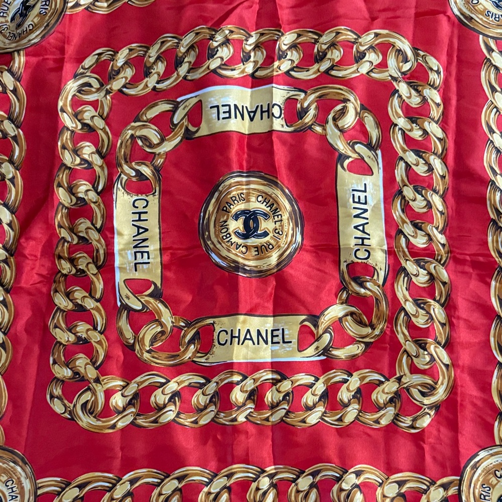 Chanel Red and Gold Chain Motif Scarf